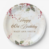 クリスマスレッドポインセチアフローラ誕生日パーティー ペーパープレート (正面)