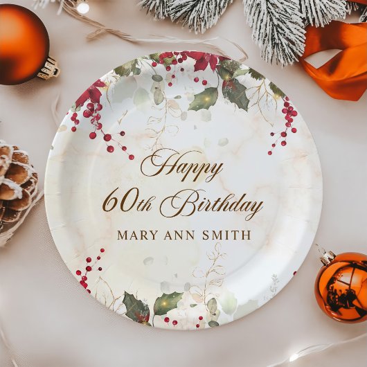 クリスマスレッドポインセチアフローラ誕生日パーティー ペーパープレート