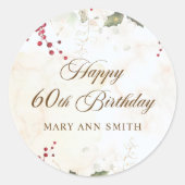 クリスマスレッドポインセチアフローラ誕生日パーティー ラウンドシール (正面)