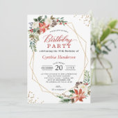 クリスマスレッドポインセチアフローラ誕生日パーティー 招待状 (スタンド正面)