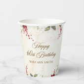 クリスマスレッドポインセチアフローラ誕生日パーティー 紙コップ (正面)