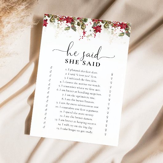 クリスマスレッドポインセチアブライダルシャワーゲーム