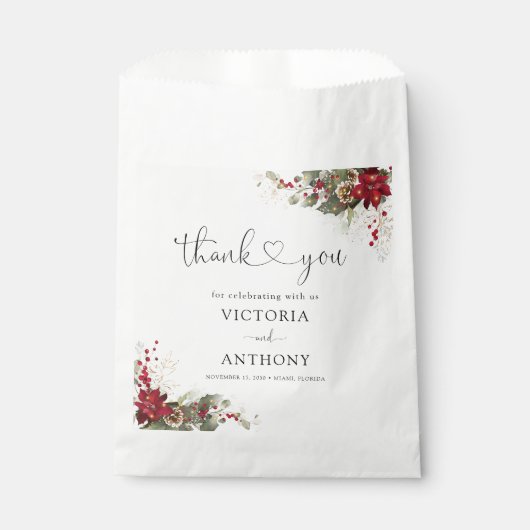 クリスマスレッドポインセチアブライダルシャワー好意バッグ フェイバーバッグ (正面)