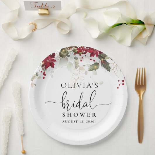 クリスマスレッドポインセチアブライダルシャワー紙プレート ペーパープレート (ウェディング)
