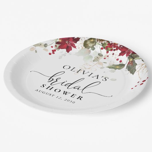 クリスマスレッドポインセチアブライダルシャワー紙プレート ペーパープレート (アングル)