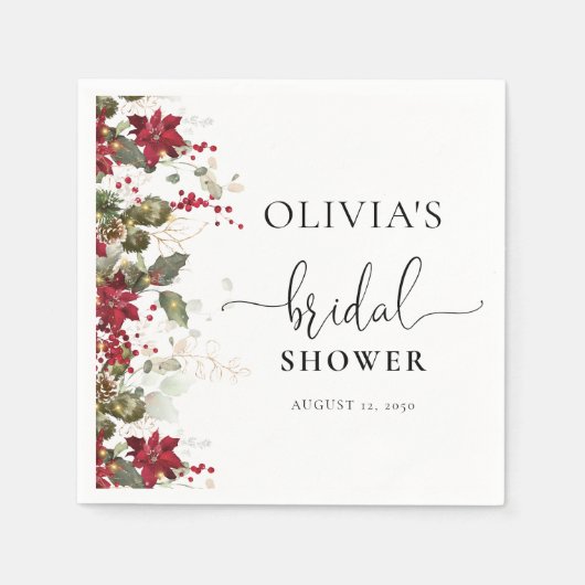クリスマスレッドポインセチアブライダルシャワー スタンダードカクテルナプキン (正面)