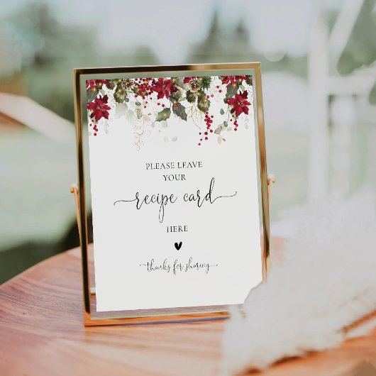 クリスマスレッドポインセチアレシピカードサイン 台座サイン