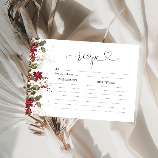 クリスマスレッドポインセチア大レシピカード 招待状