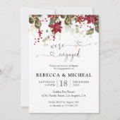 クリスマスレッドポインセチア婚約パーティ 招待状 (正面)