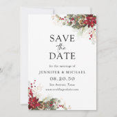 クリスマスレッドポインセチア日付カードを保存 セーブザデート (正面)