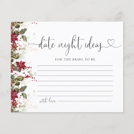 クリスマスレッドポインセチア日付ナイトアイディアカード (正面)