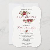 クリスマスレッドポインセチア枠ベビーシャワー 招待状 (正面)