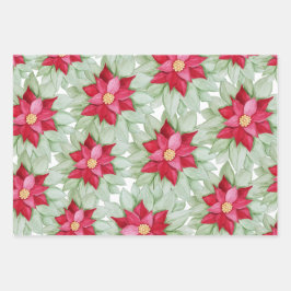 クリスマスレッドポインセチア水の色の手絵を描形 ラッピングペーパーシート