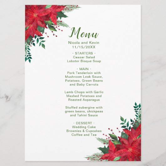 クリスマスレッドポインセチア結婚フラワーズメニュー メニュー (正面)
