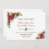 クリスマスレッドポインセチア結婚式の日付を保存 セーブザデート (正面/裏面)