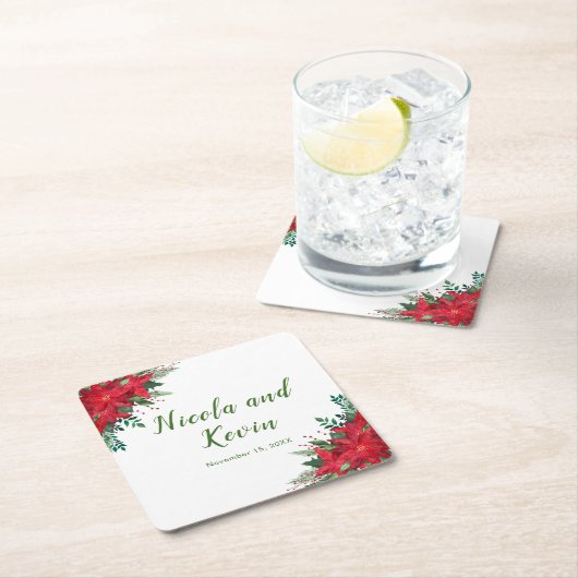 クリスマスレッドポインセチア結婚花 スクエアペーパーコースター (インサイチュ)