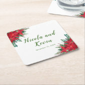 クリスマスレッドポインセチア結婚花 スクエアペーパーコースター (アングル)