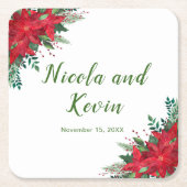 クリスマスレッドポインセチア結婚花 スクエアペーパーコースター (正面)