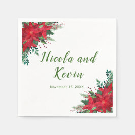 クリスマスレッドポインセチア結婚花 スタンダードカクテルナプキン