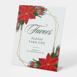 クリスマスレッドポインセチア緑の幾何学的な好意 台座サイン