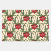 クリスマスレッドポインセチア花と松の枝 ラッピングペーパーシート (正面2)