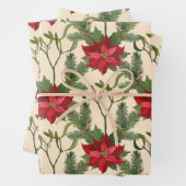 クリスマスレッドポインセチア花と松の枝 ラッピングペーパーシート (インサイチュ)