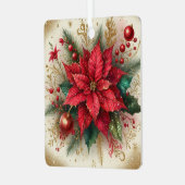 クリスマスレッドポインセチア花と金ゴールドグリッター メタルオーナメント (正面左)