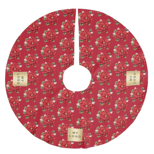 クリスマスレッドポインセチア花のビジネスロゴ ブラッシュドポリエステルツリースカート (正面)