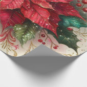 クリスマスレッドポインセチア花のラッピング紙 ラッピングペーパー (角)