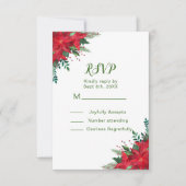 クリスマスレッドポインセチア花の結婚式RSVP 出欠カード (正面)