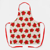 クリスマスレッドポインセチア花模様 エプロン (正面)