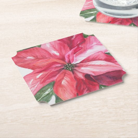 クリスマスレッドポインセチア花 ペーパーコースター (アングル)