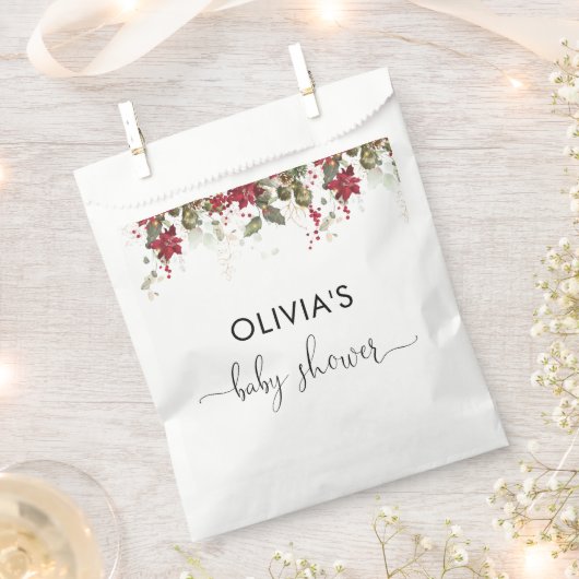 クリスマスレッドポインセチア赤ちゃんシャワーのお気に入りバッグ フェイバーバッグ (クリップ留めされた状態)