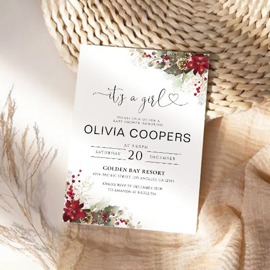 クリスマスレッドポインセチア赤ちゃんシャワー招待状 招待状