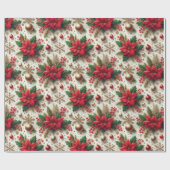 クリスマスレッドポインセチア金ゴールドスノーフレーク光沢 ラッピングペーパー (フラット)