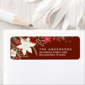 クリスマスレッドポインセチア&パイン差出人住所 ラベル (インサイチュ)