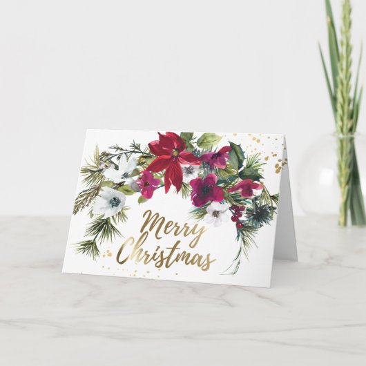 クリスマスレッドポインセチアPine Bible Isaiah 9:6 シーズンカード (正面)