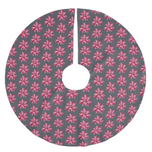 クリスマスレッドポインセッタフローラルパターンオフブラック ブラッシュドポリエステルツリースカート