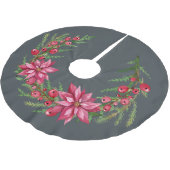 クリスマスレッドポインセッタベリーリースオフブラック ブラッシュドポリエステルツリースカート (アングル)