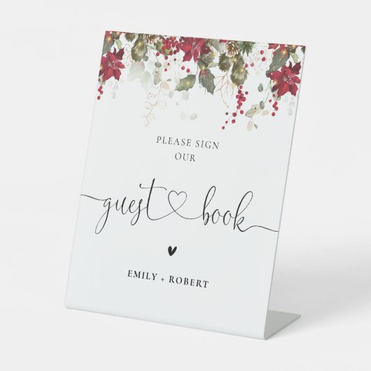 クリスマスレッドポインセティアゲストブックサイン 台座サイン (正面)