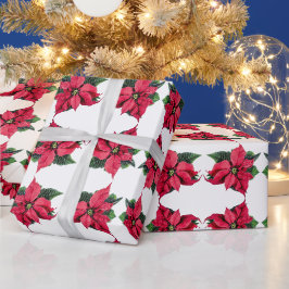 クリスマスレッドポインセティアスフローラホリデーパターン ラッピングペーパー