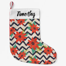 クリスマスレッドポインセティアブラック&ホワイトシェブロン