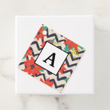 クリスマスレッドポインセティアブラック&ホワイトシェブロン