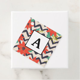 クリスマスレッドポインセティアブラック&ホワイトシェブロン フェイバータグ