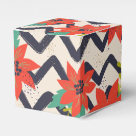 クリスマスレッドポインセティアブラック&ホワイトシェブロン フェイバーボックス