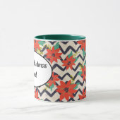 クリスマスレッドポインセティアブラック&ホワイトシェブロン マグカップ (中央)