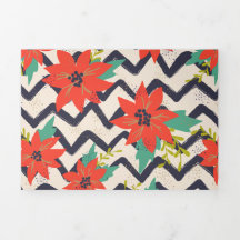 クリスマスレッドポインセティアブラック&ホワイトシェブロン