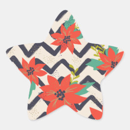 クリスマスレッドポインセティアブラック&ホワイトシェブロン 星シール