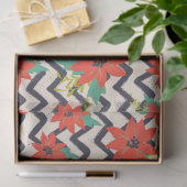 クリスマスレッドポインセティアブラック&ホワイトシェブロン 薄葉紙 (ギフト)