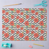 クリスマスレッドポインセティアブラック&ホワイトシェブロン 薄葉紙 (クラフト)